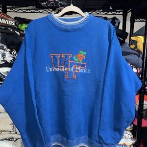 Vintage 90s University Of Florida Gator Blue Embroidered Crewneck Size Large